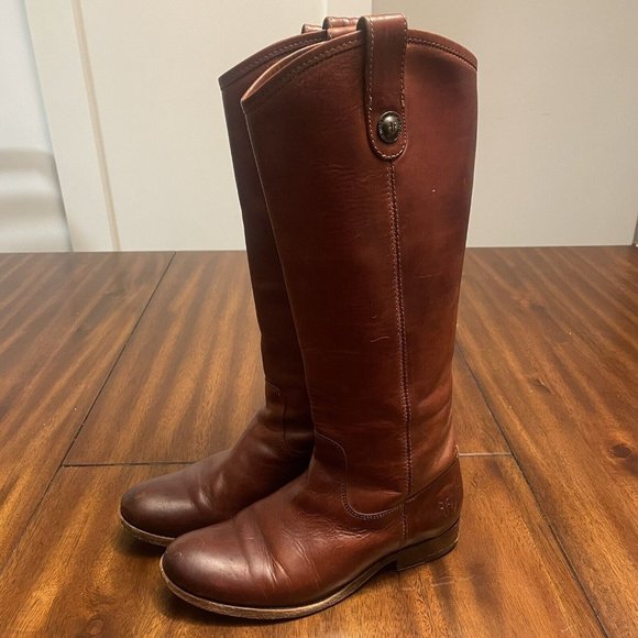 Frye Melissa Tab Red Brown Leather Tall Knee High Riding Boots Women's 6 - Picture 2 of 8